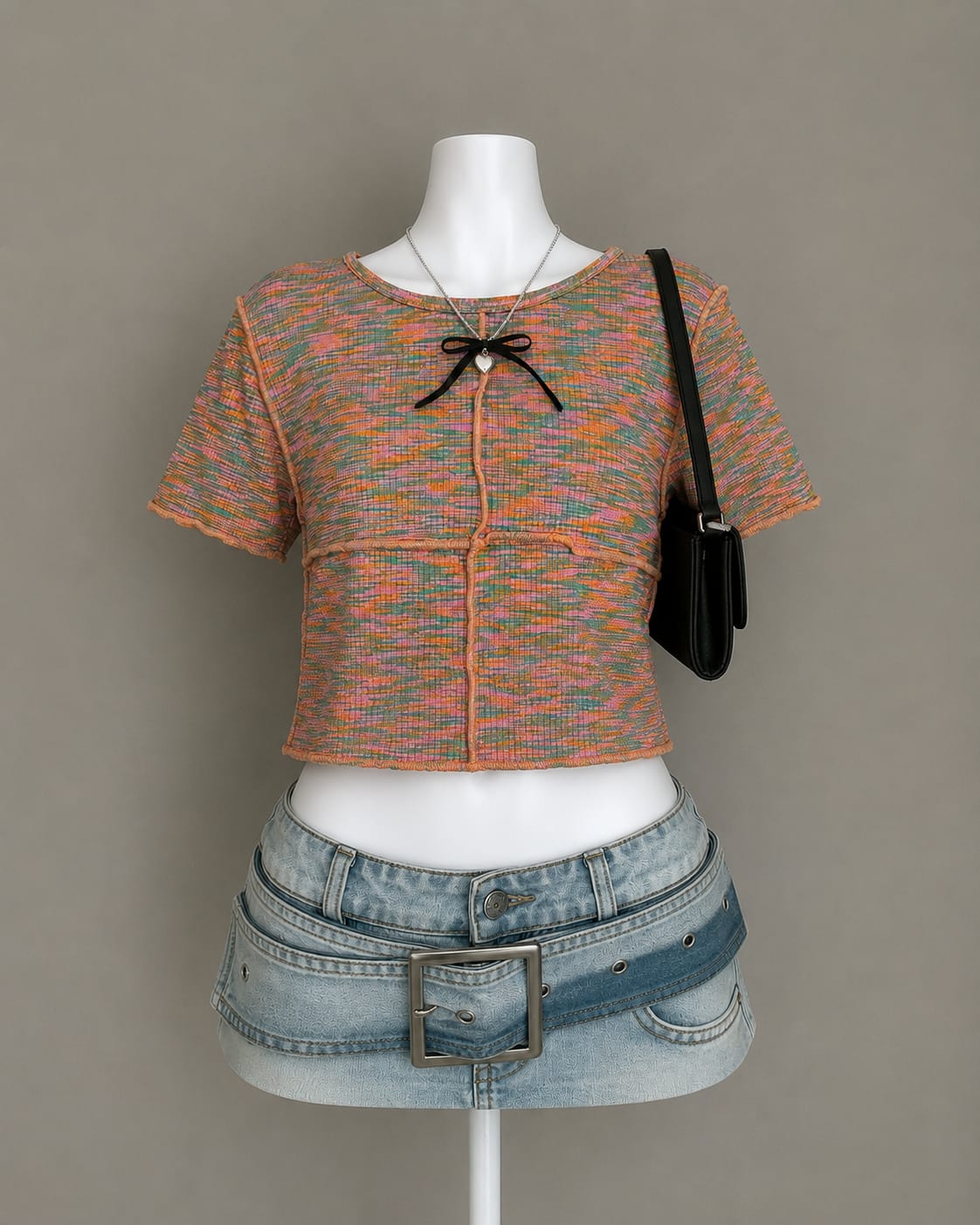 Multicolor exposed seam crop top