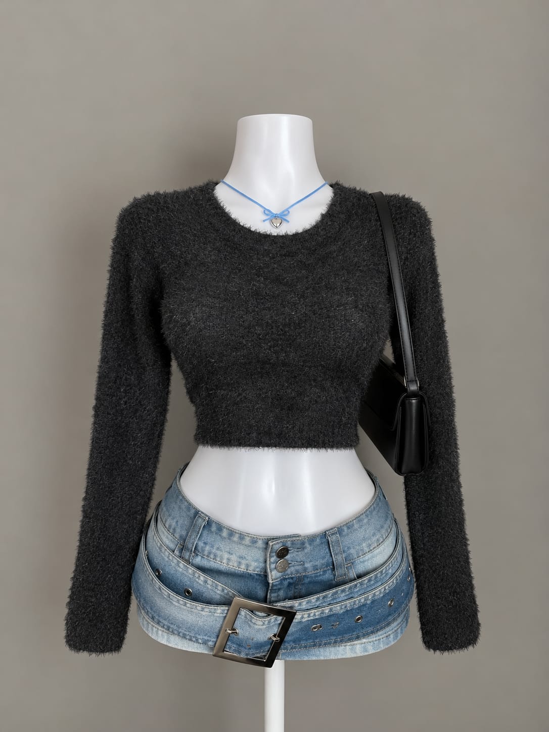 Black Fuzzy Cropped Sweater