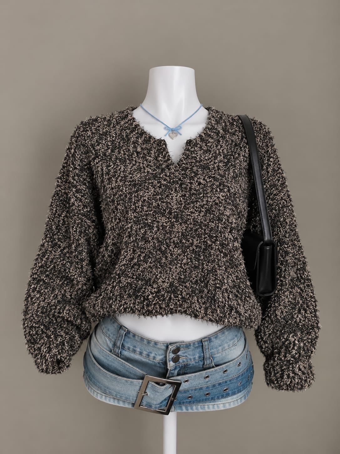 Black and Beige Textured Cardigan