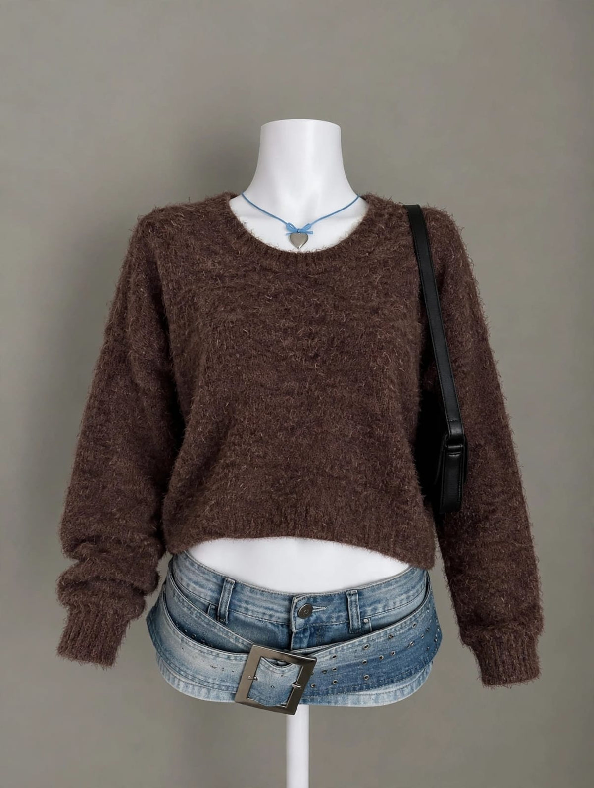 Brown Fuzzy Cropped Sweater