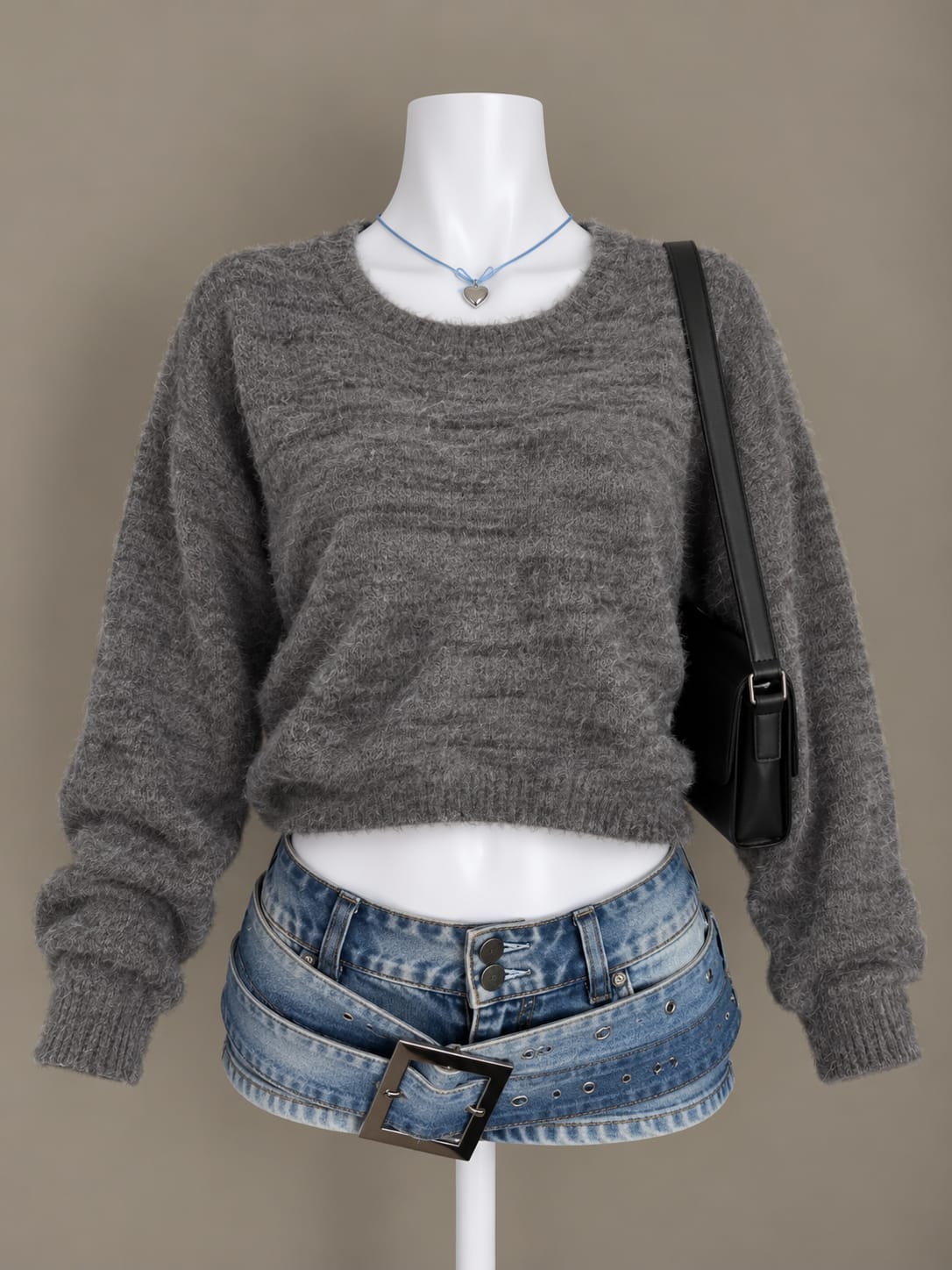 Grey Fuzzy Cropped Sweater