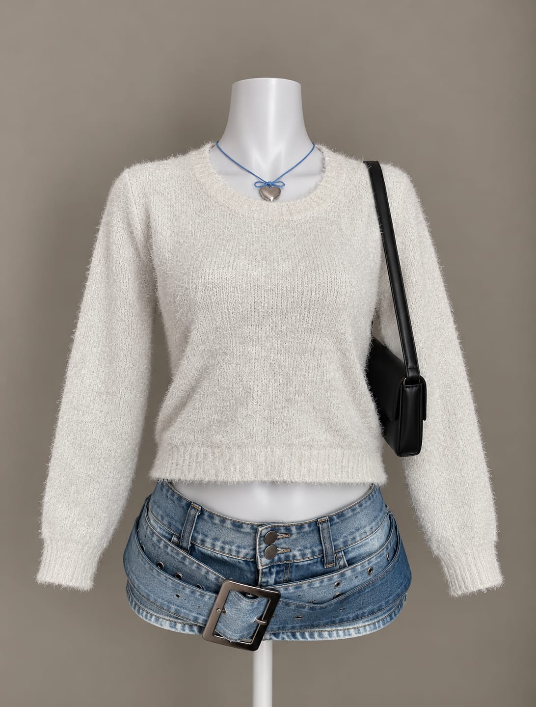 White Fuzzy Cropped Sweater