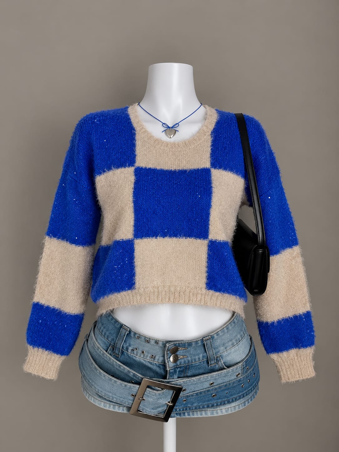 Blue and Cream Check Sweater