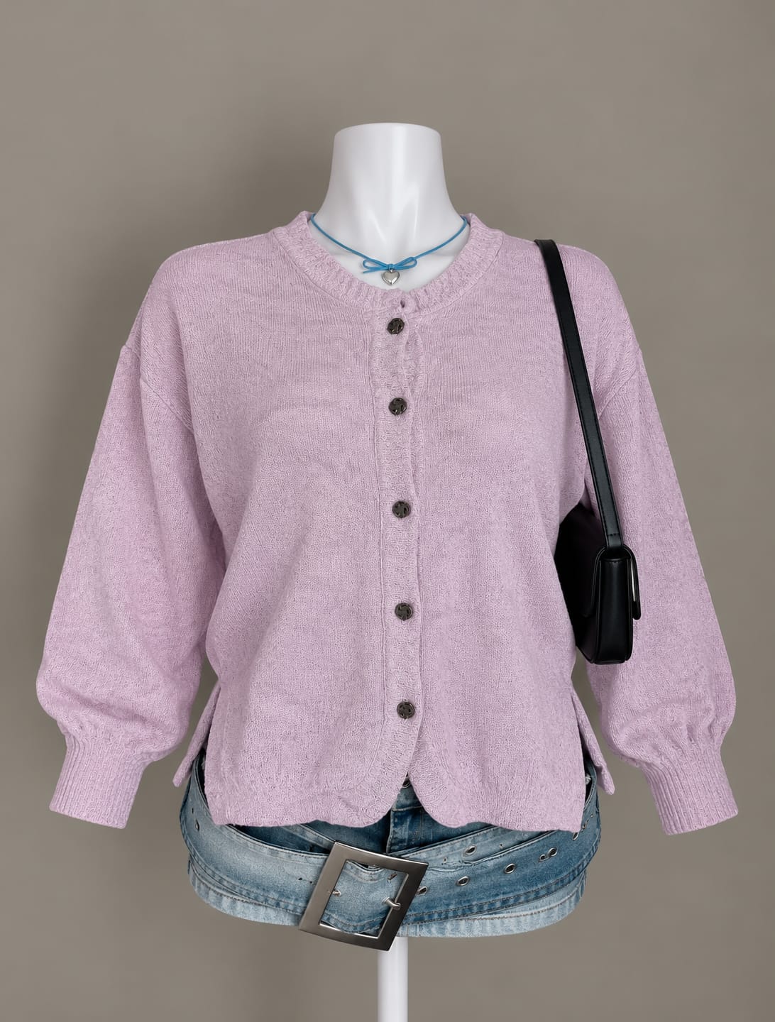 Lilac Round Neck Cardigan