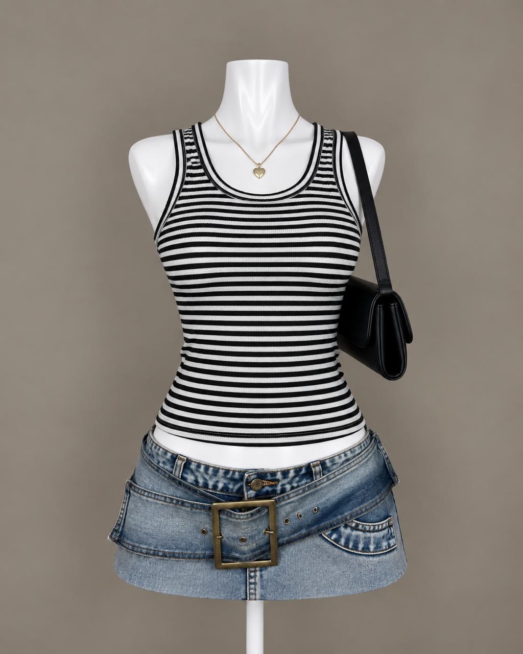 Black White Striped Tank Top