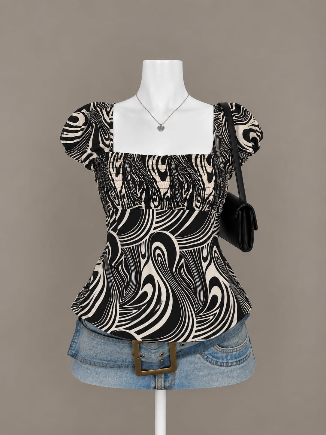 Black Cream Printed Top