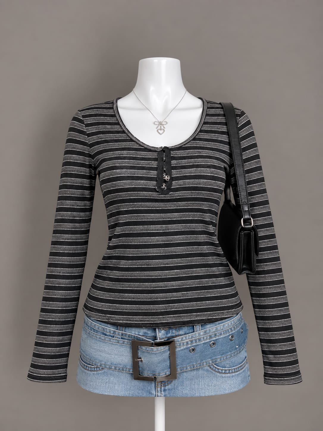 Black Striped Long Sleeve Top