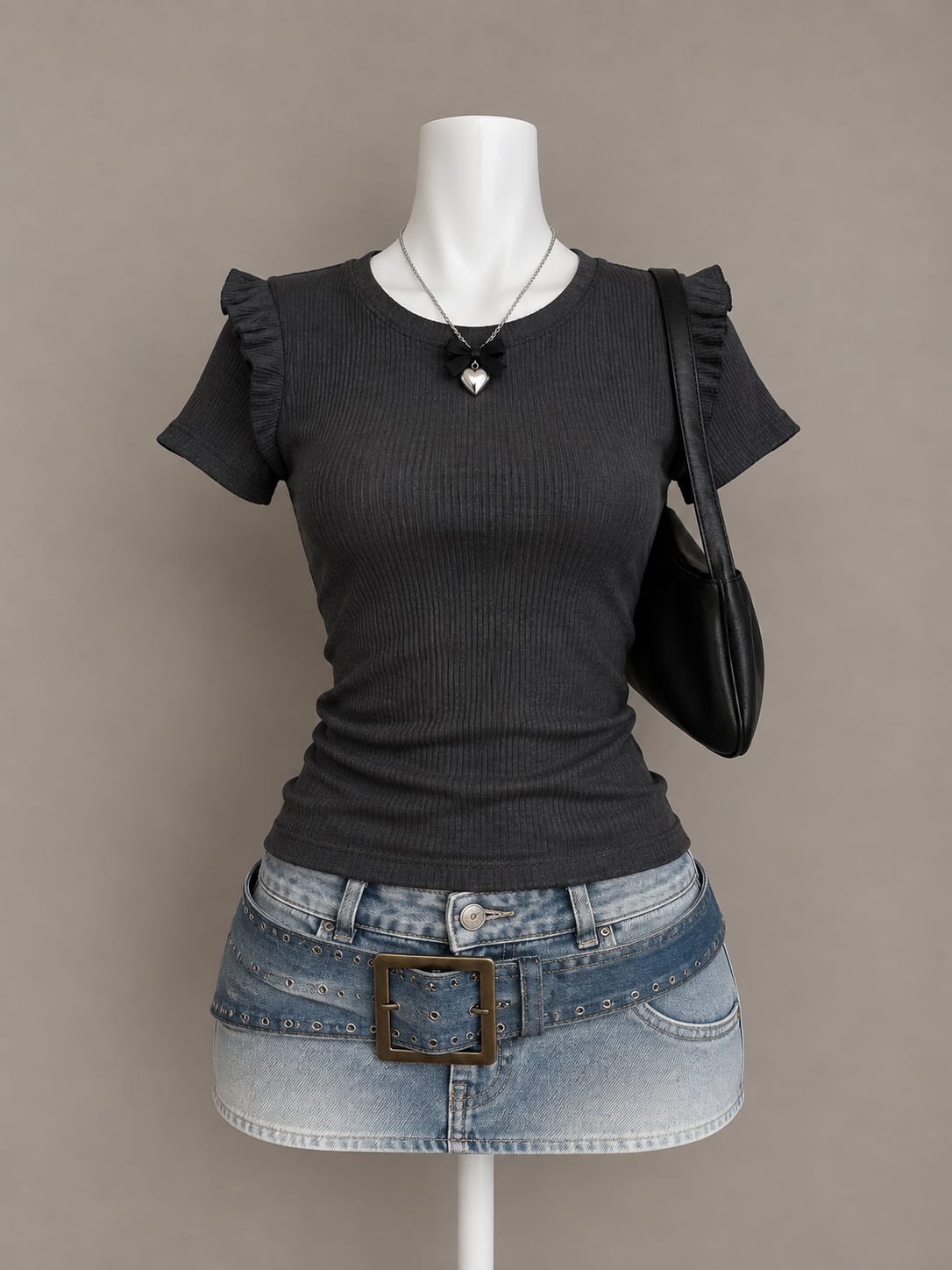 Charcoal Ruffle Top