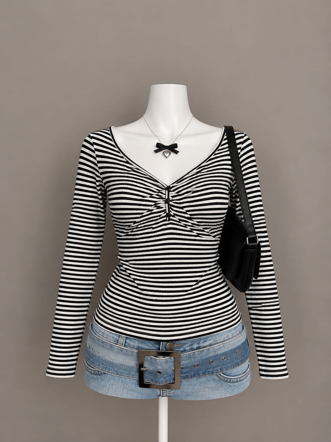 Black White Ruched Top