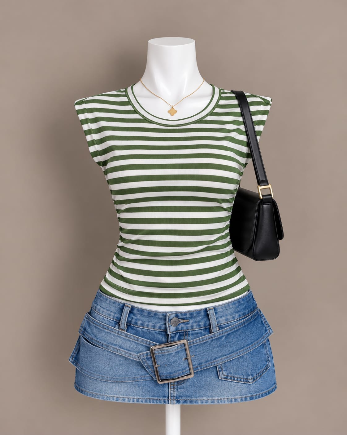 Green Striped Sleeveless Top