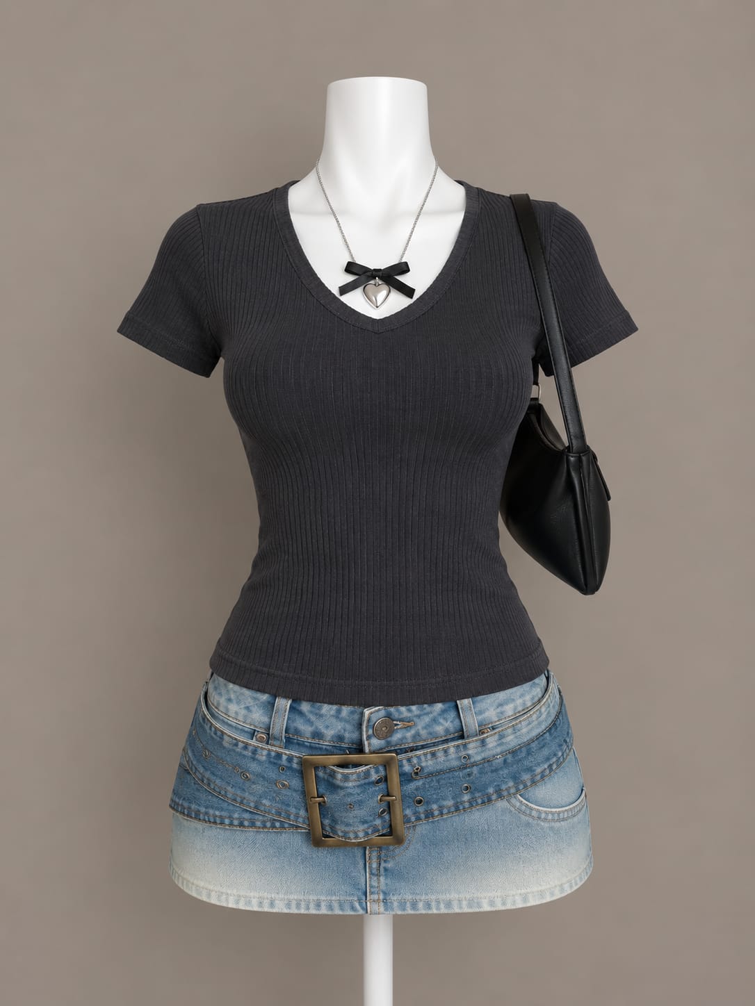 Charcoal V Neck Top