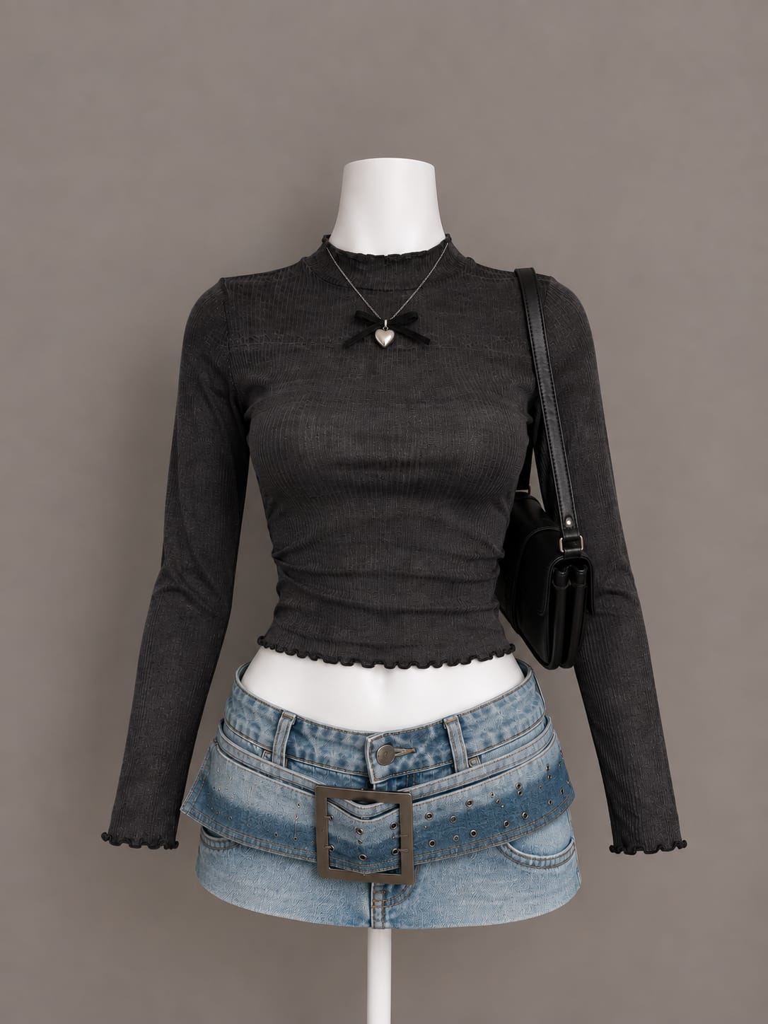 Black Mock Neck Crop Top