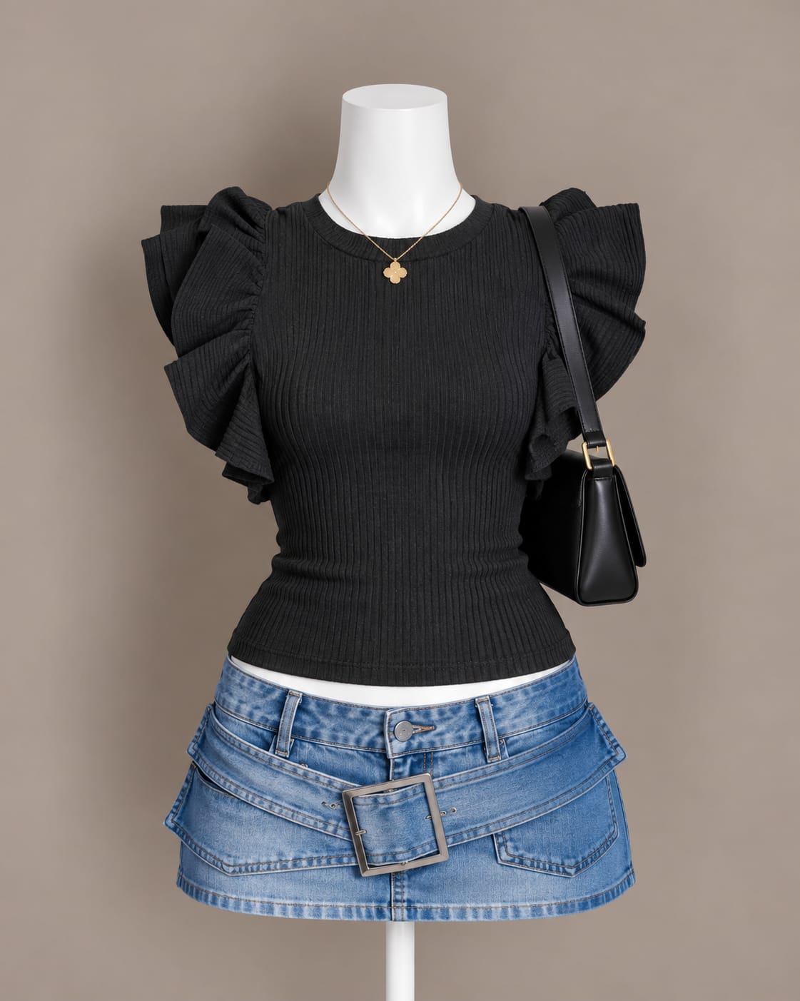 Black Ruffle Sleeve Top