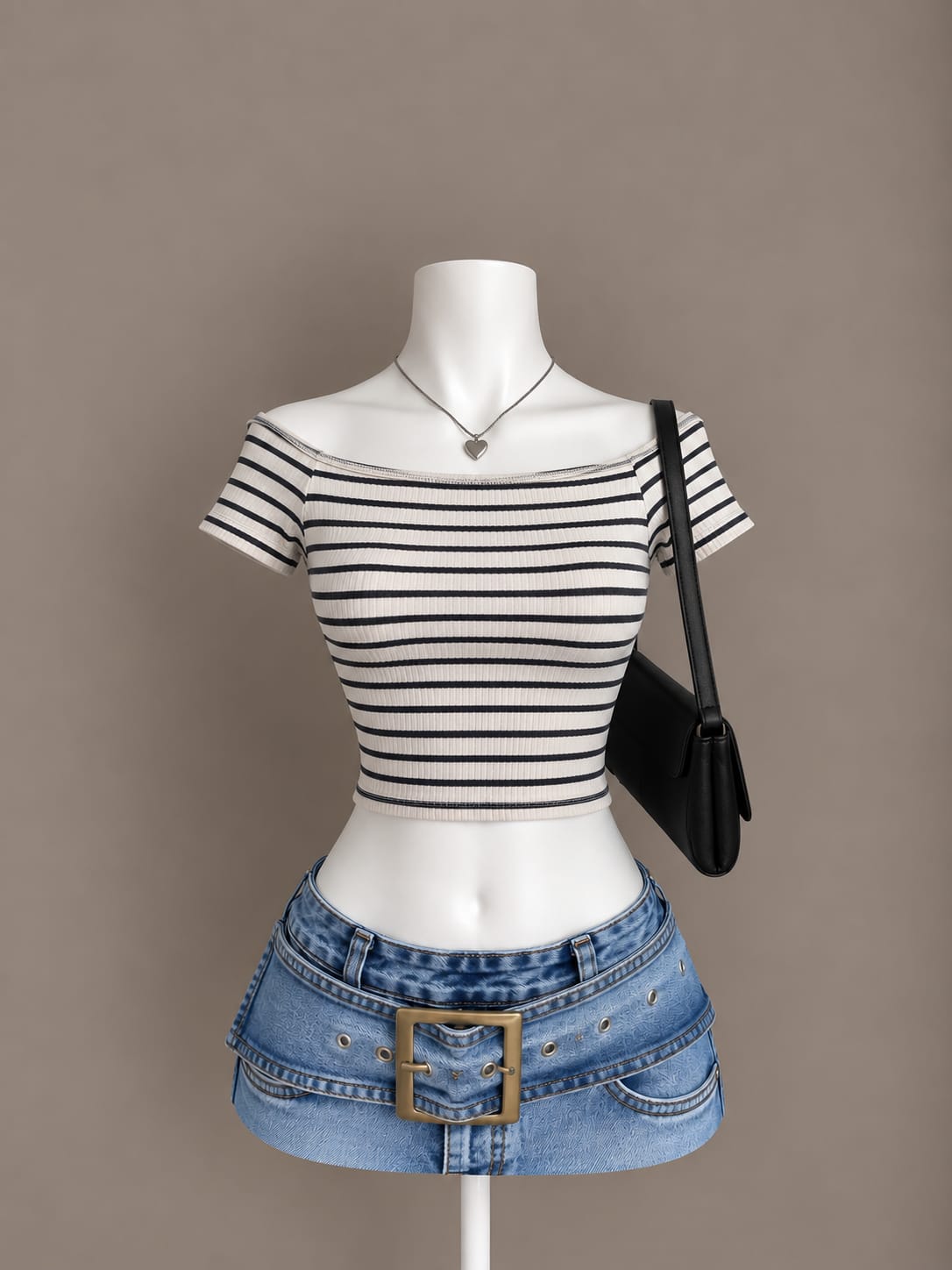 Black White Striped Crop Top