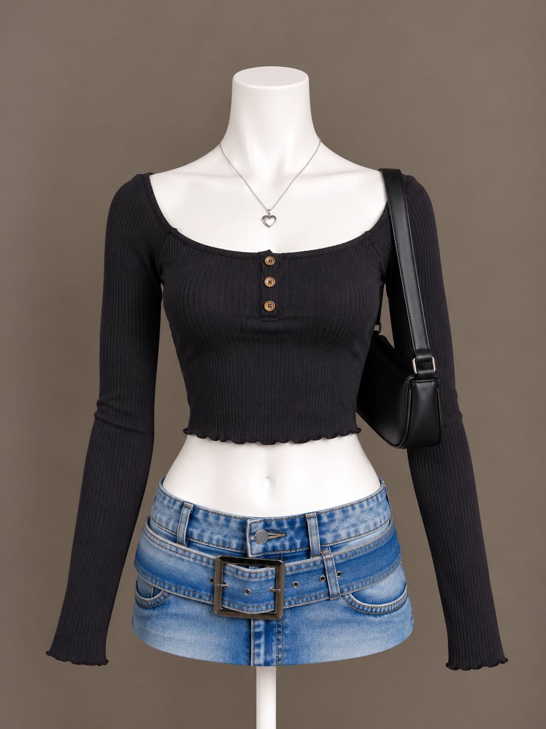 Black Button Crop Top
