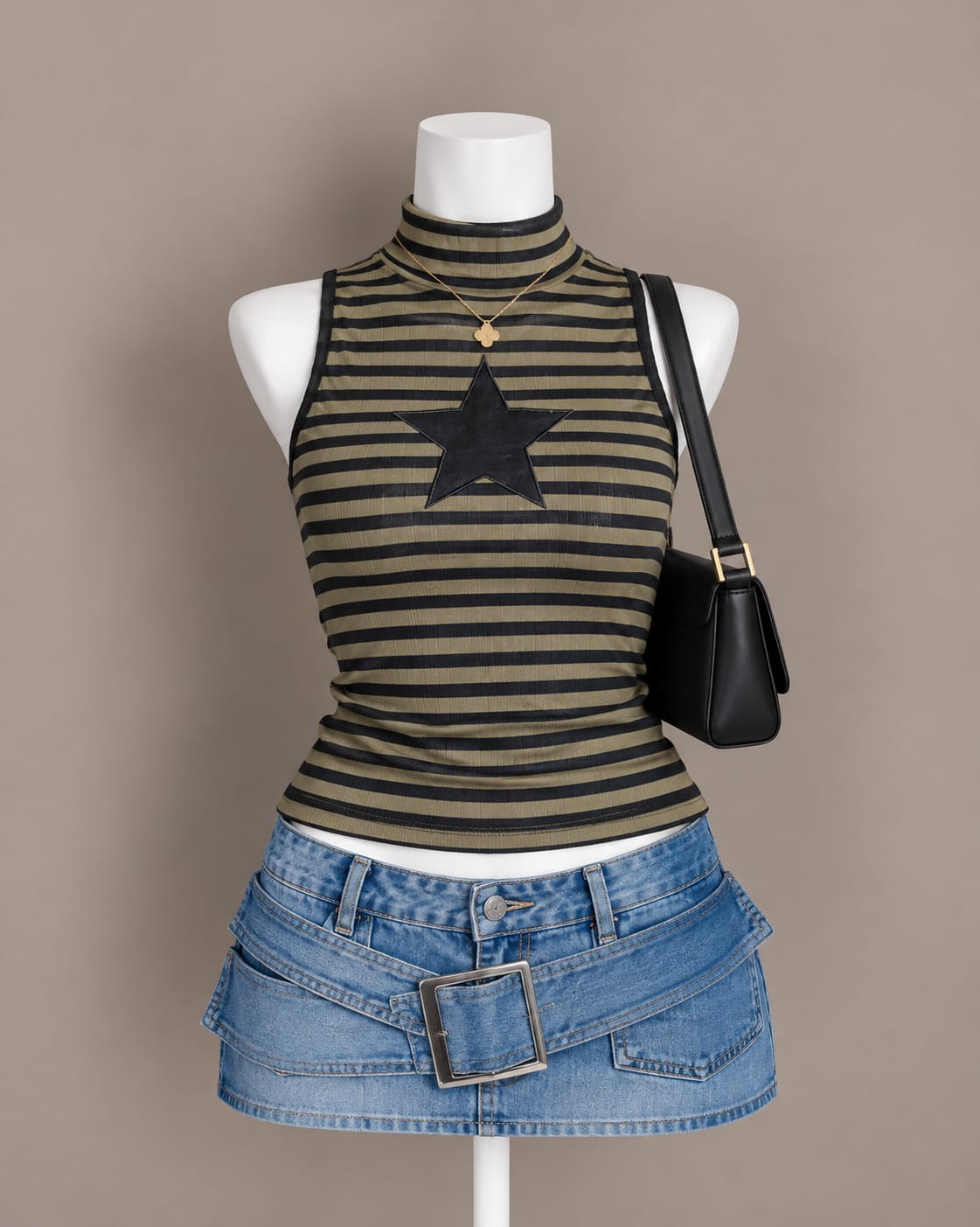 Olive Striped Sleeveless Top