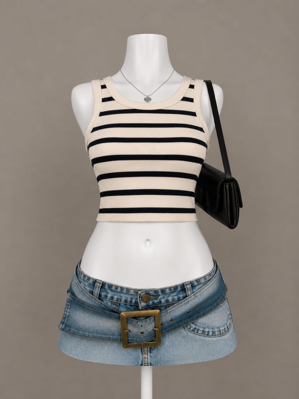 Cream Striped Crop Top