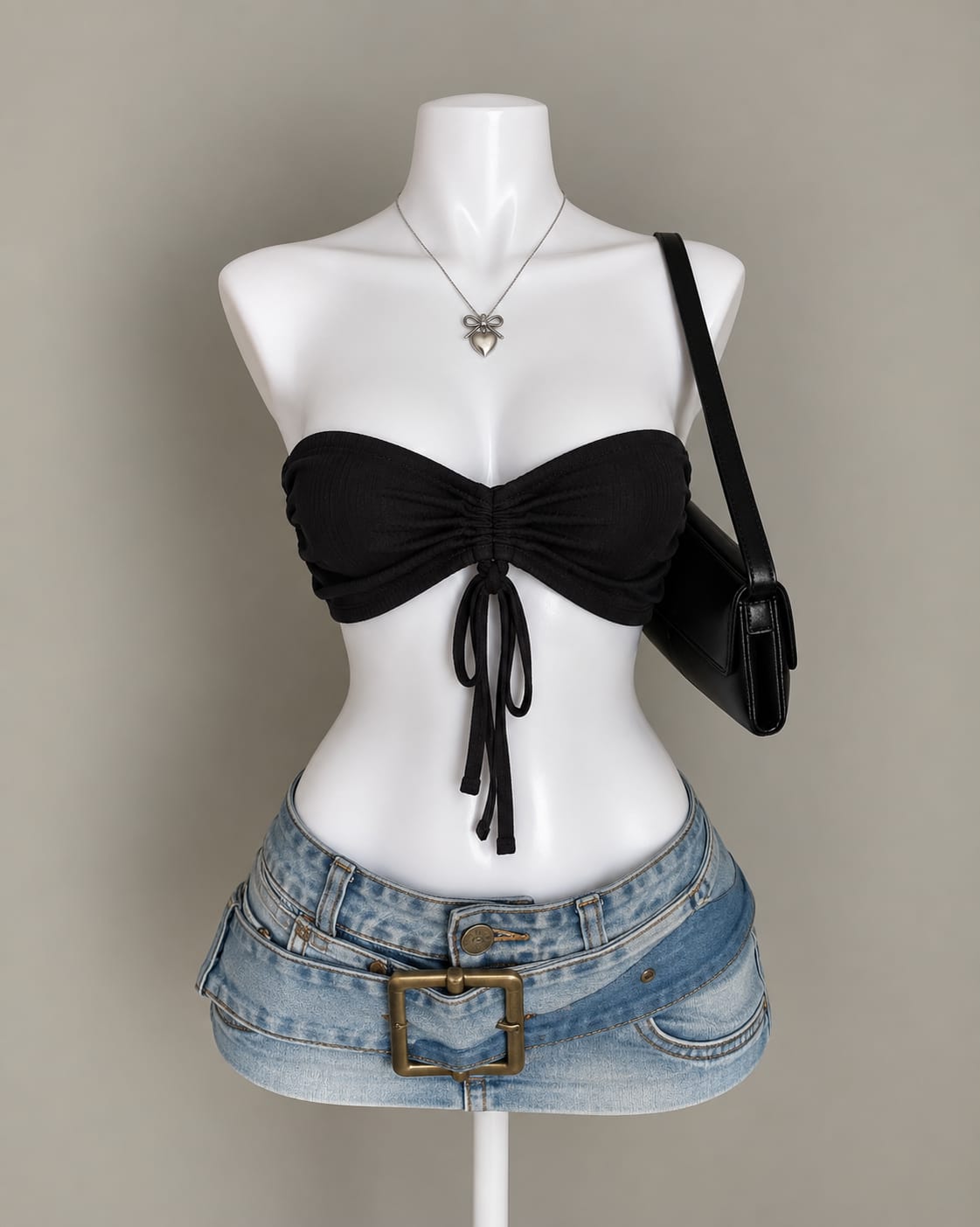 Black Ruched Bikini Top