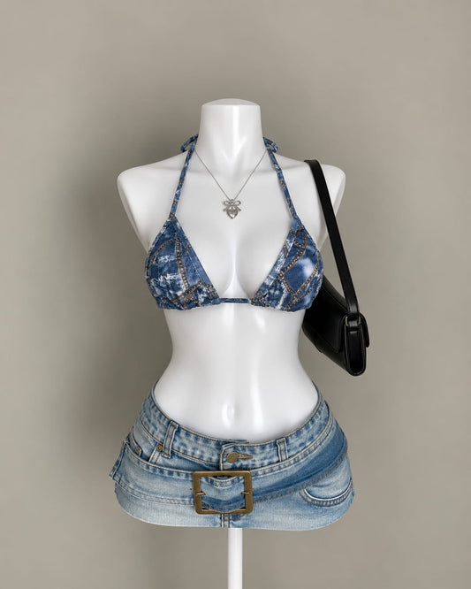 Blue Printed Bikini Top
