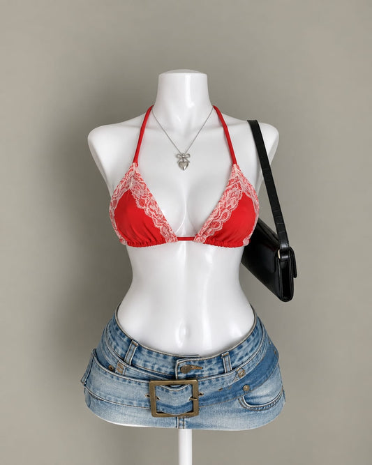 Red Lace Bikini Top