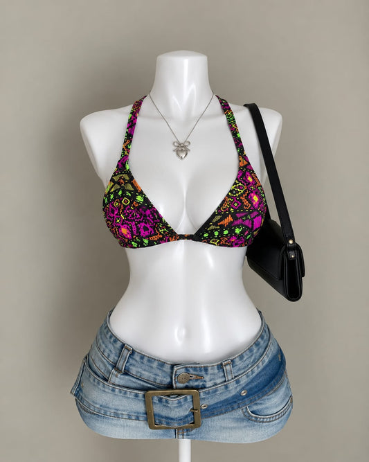 Multicolor Printed Bikini Top