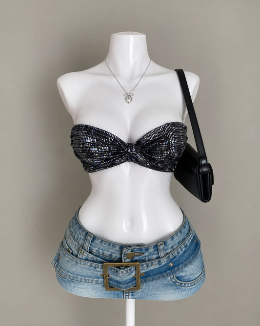 Black Sequin Bikini Top