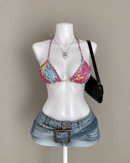 Multicolor Printed Bikini Top
