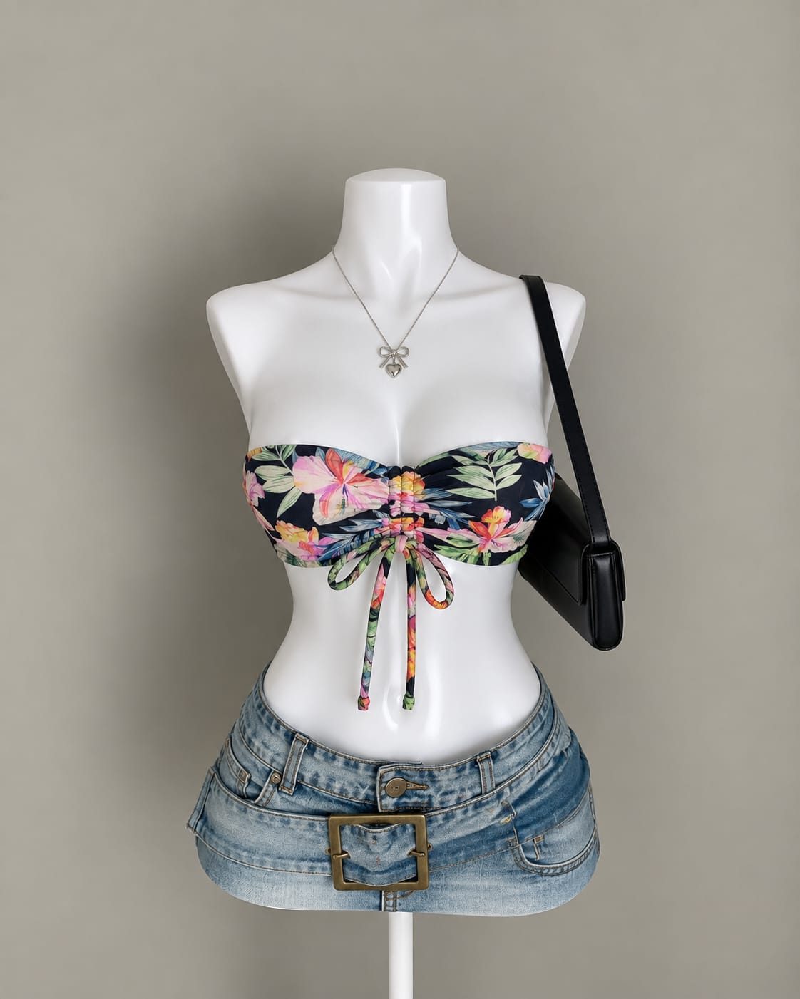 Black Floral Bikini Top
