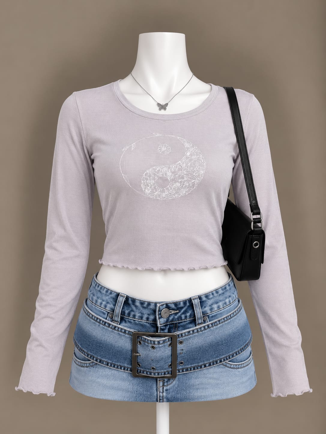 Light Gray Printed Crop Top
