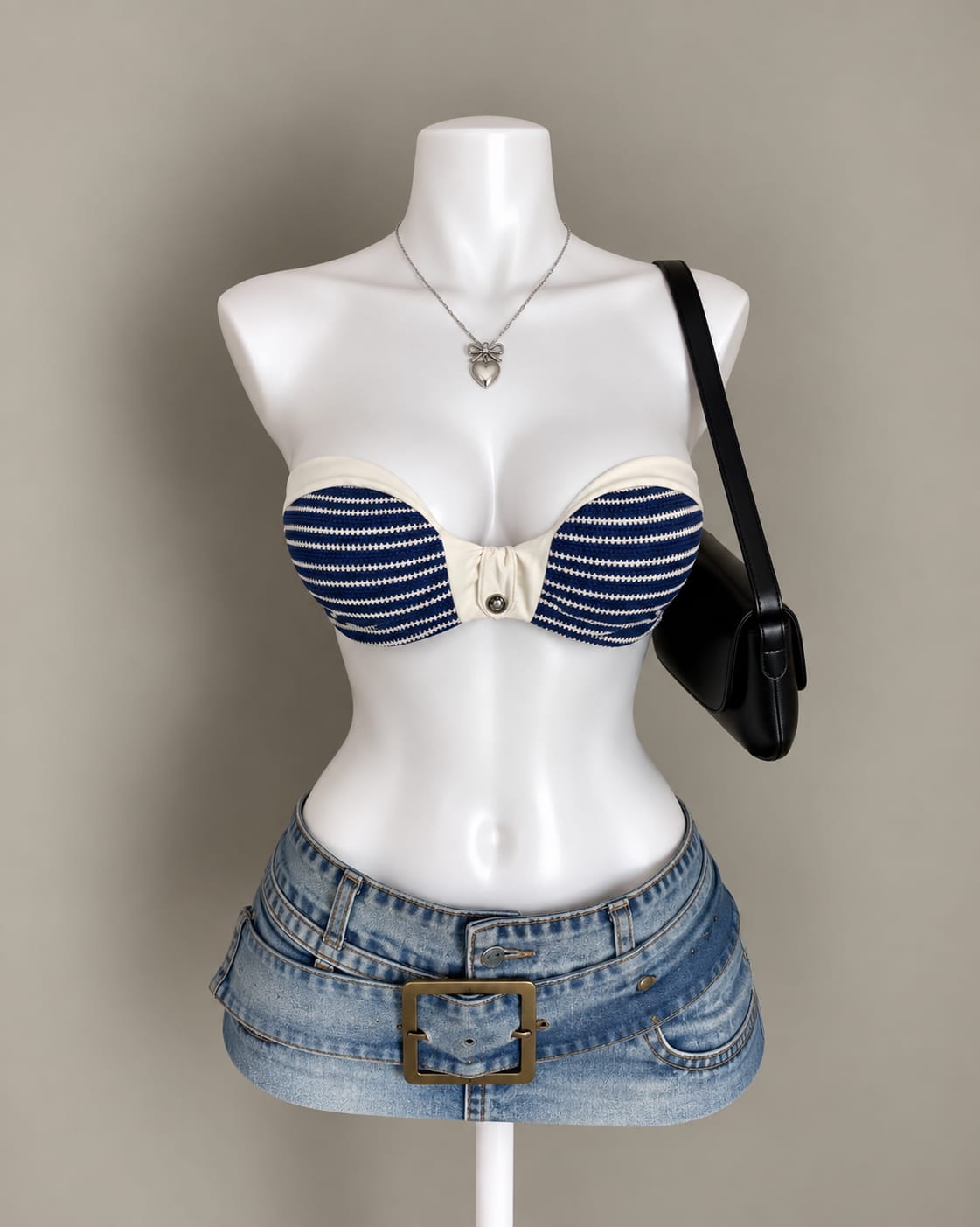Navy White Striped Bikini Top