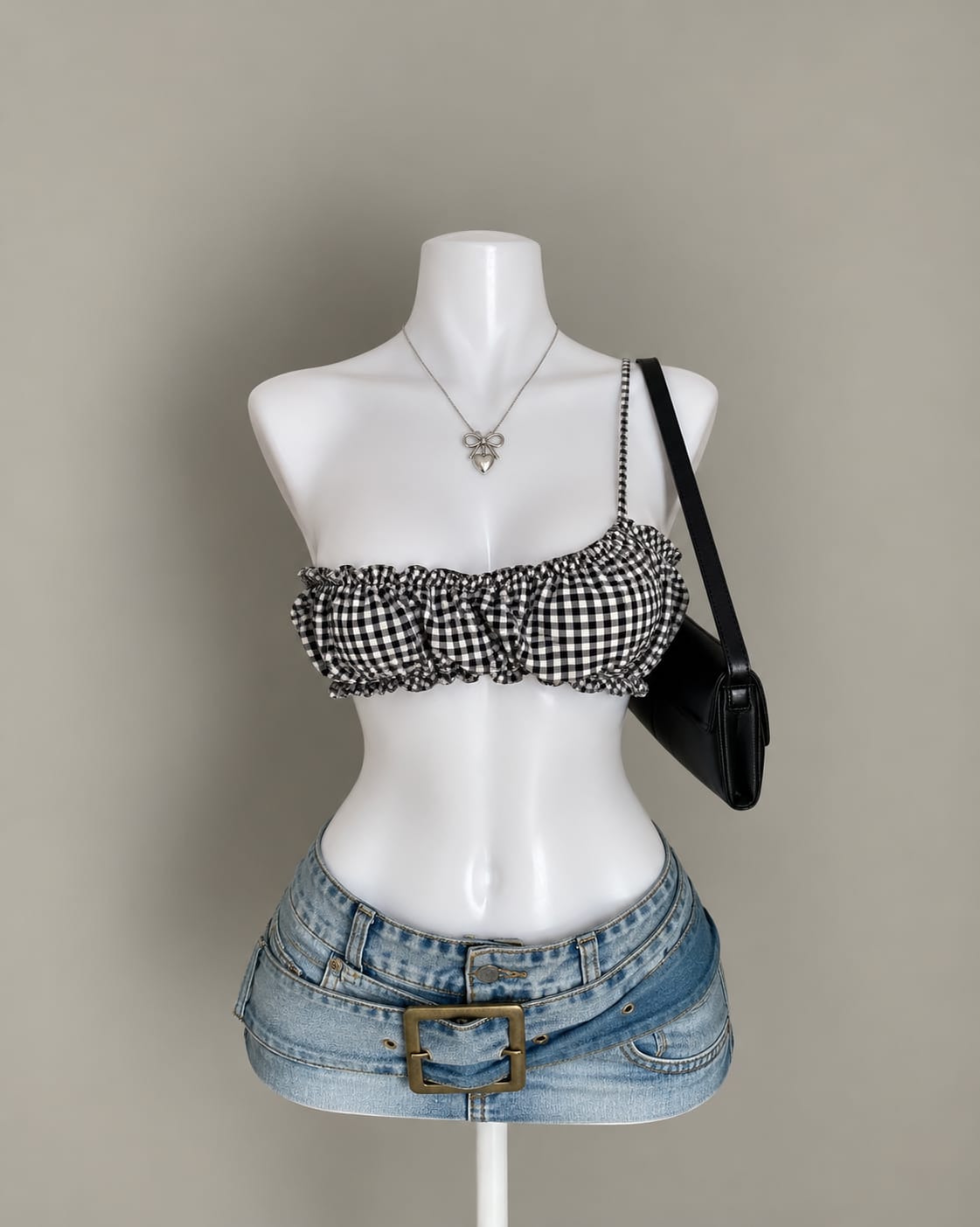 Black White Gingham Bikini Top
