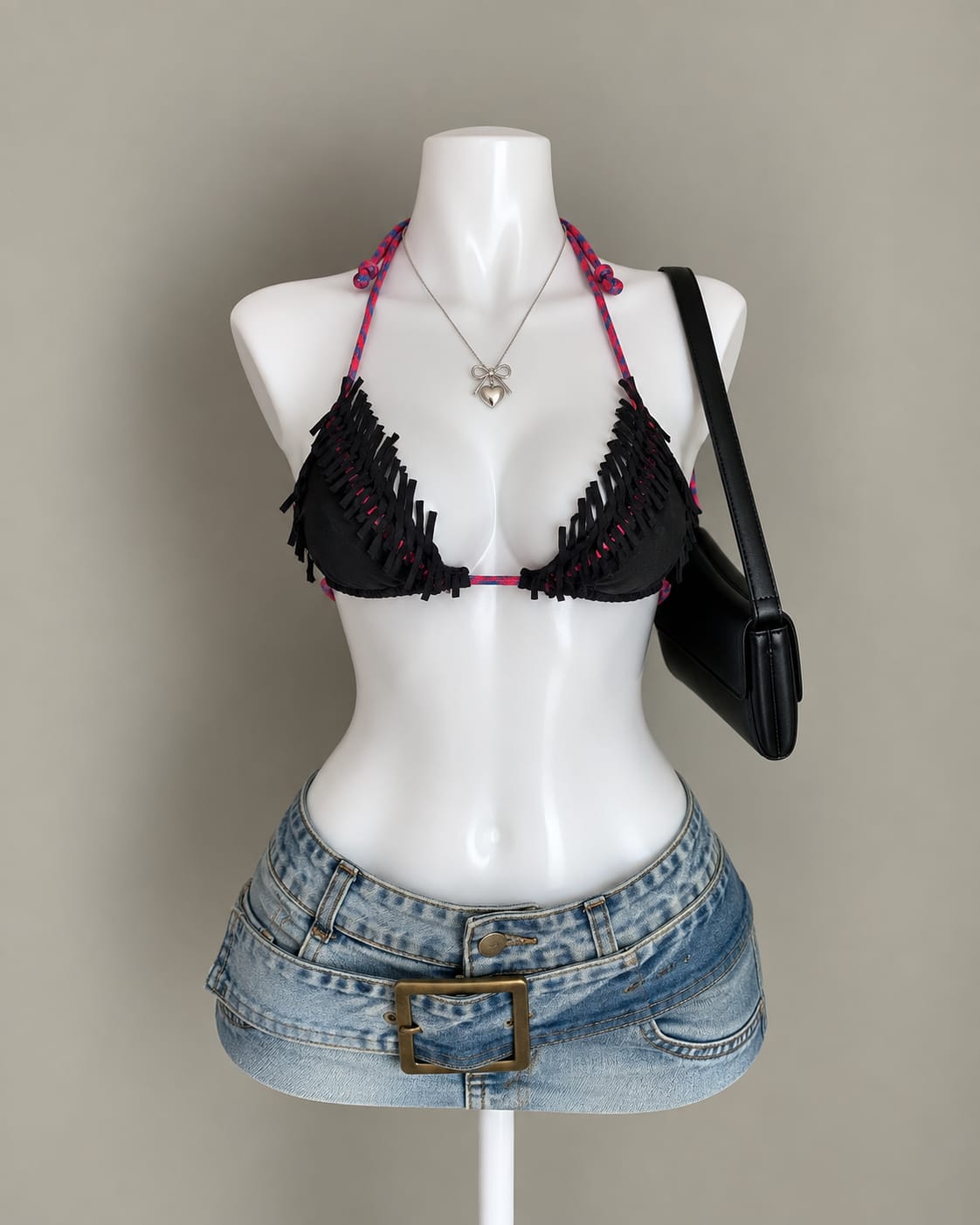 Black Fringe Bikini Top