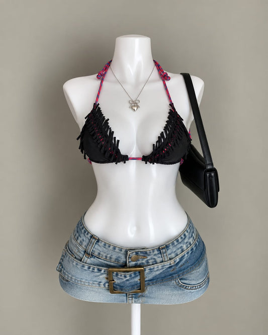 Black Fringe Bikini Top