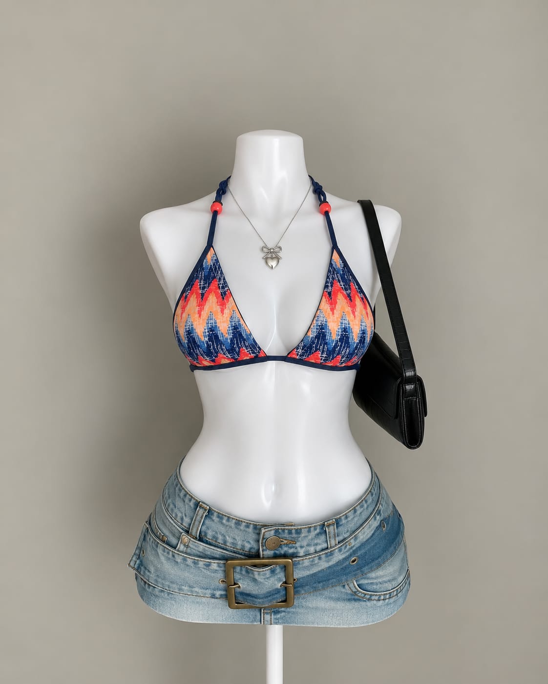 Navy Orange Bikini Top