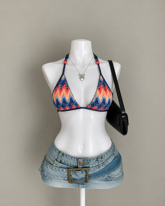 Navy Orange Bikini Top