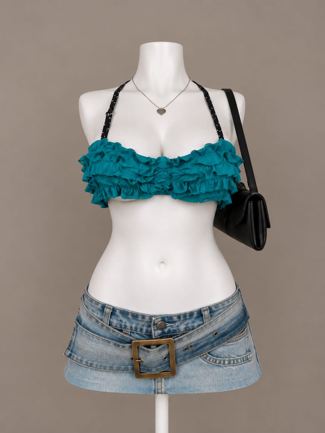 Teal Ruffle Bikini Top