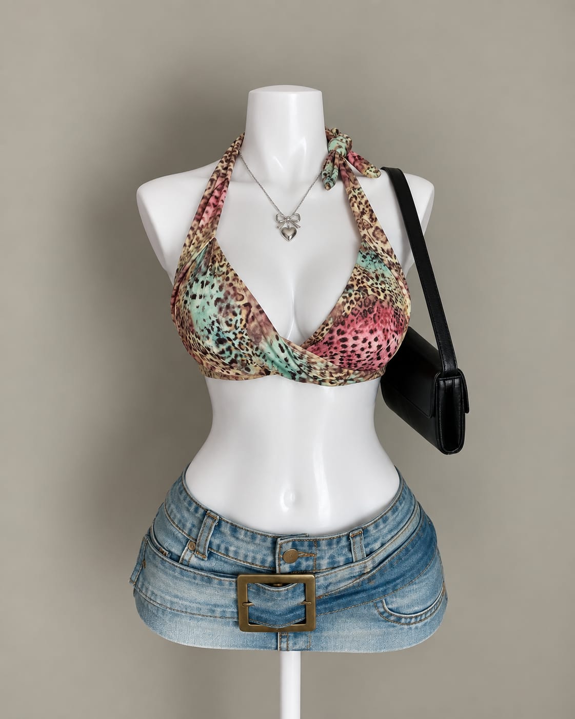Multicolor Animal Print Bikini Top