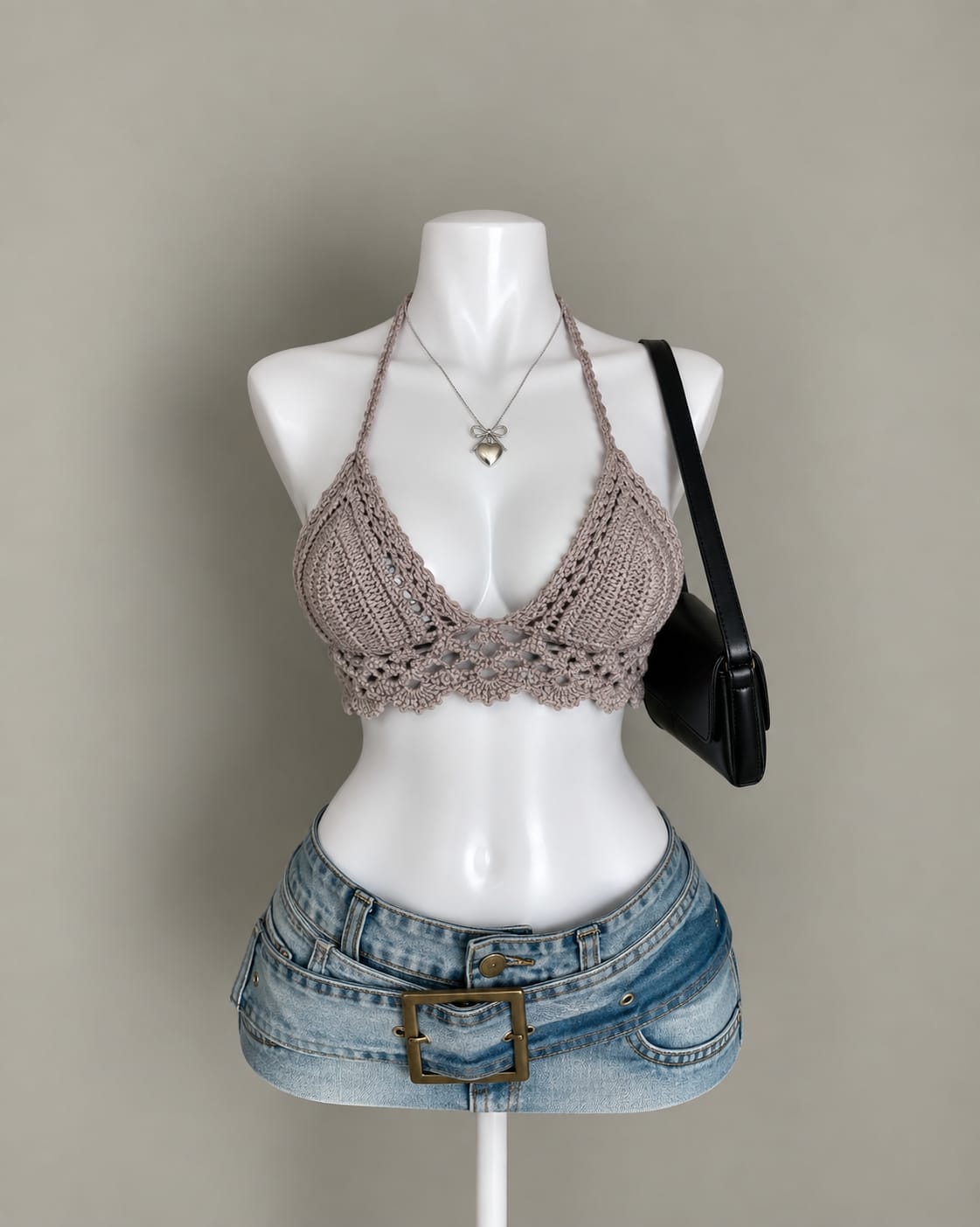 Taupe Crochet Bikini Top