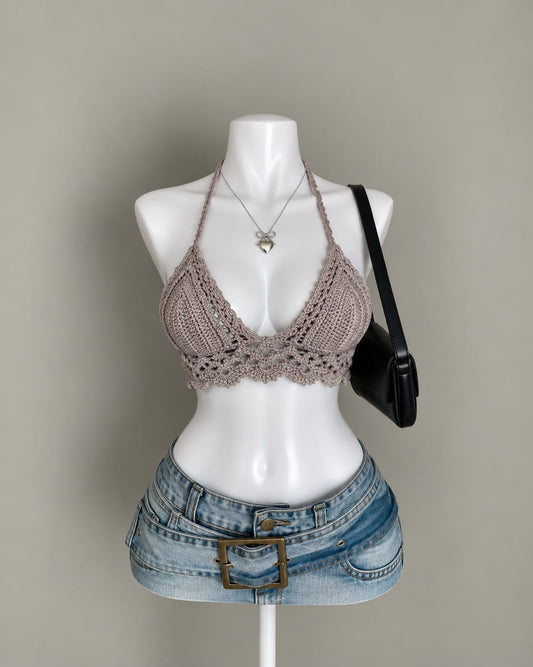 Taupe Crochet Bikini Top