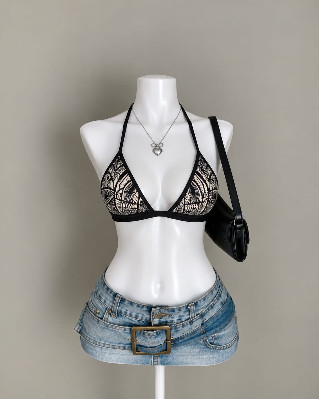 Black White Printed Bikini Top