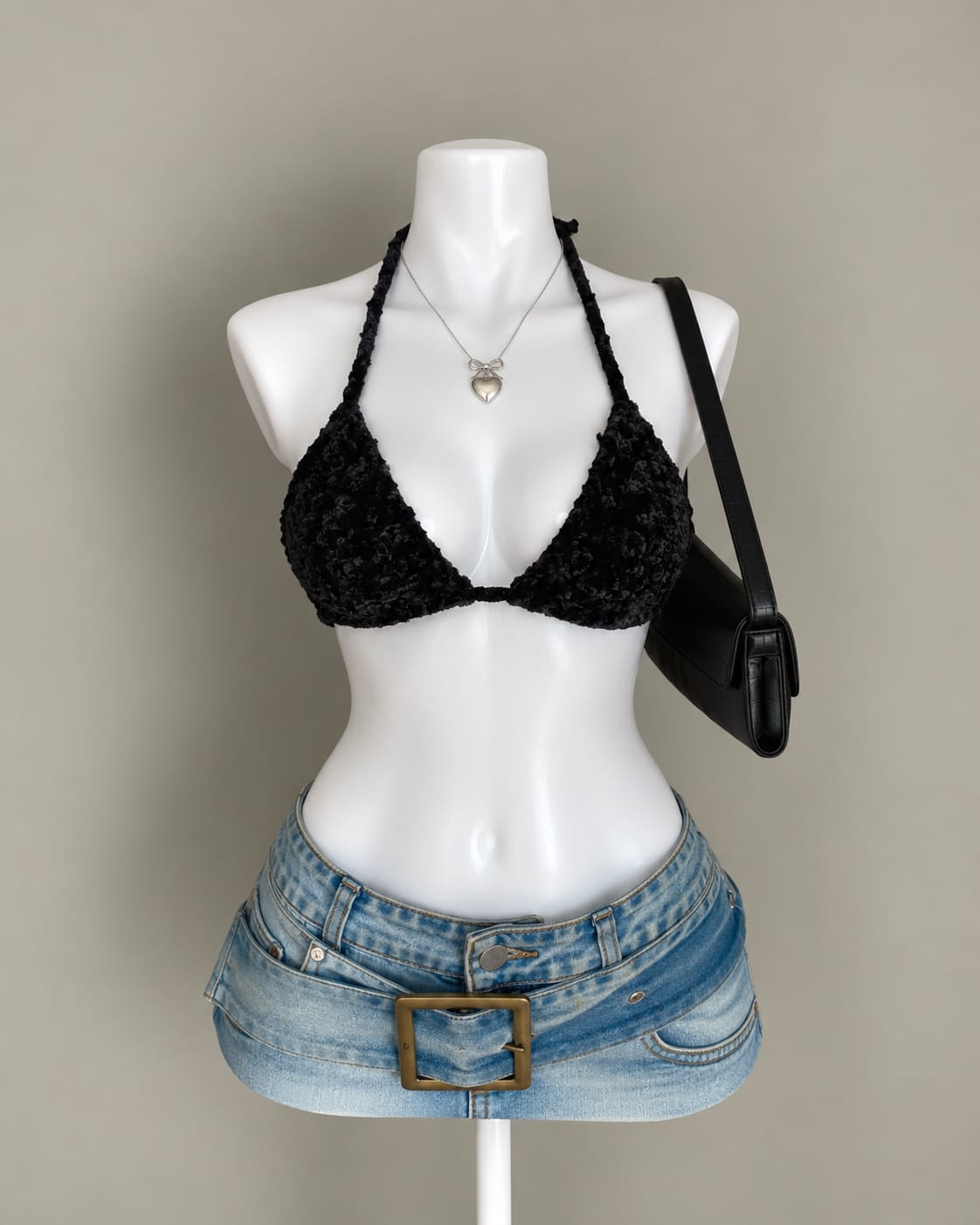 Black Textured Bikini Top
