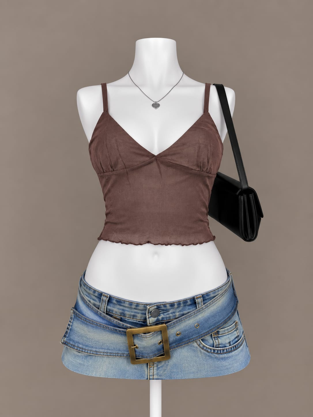Brown Bow Detail Camisole Crop Top