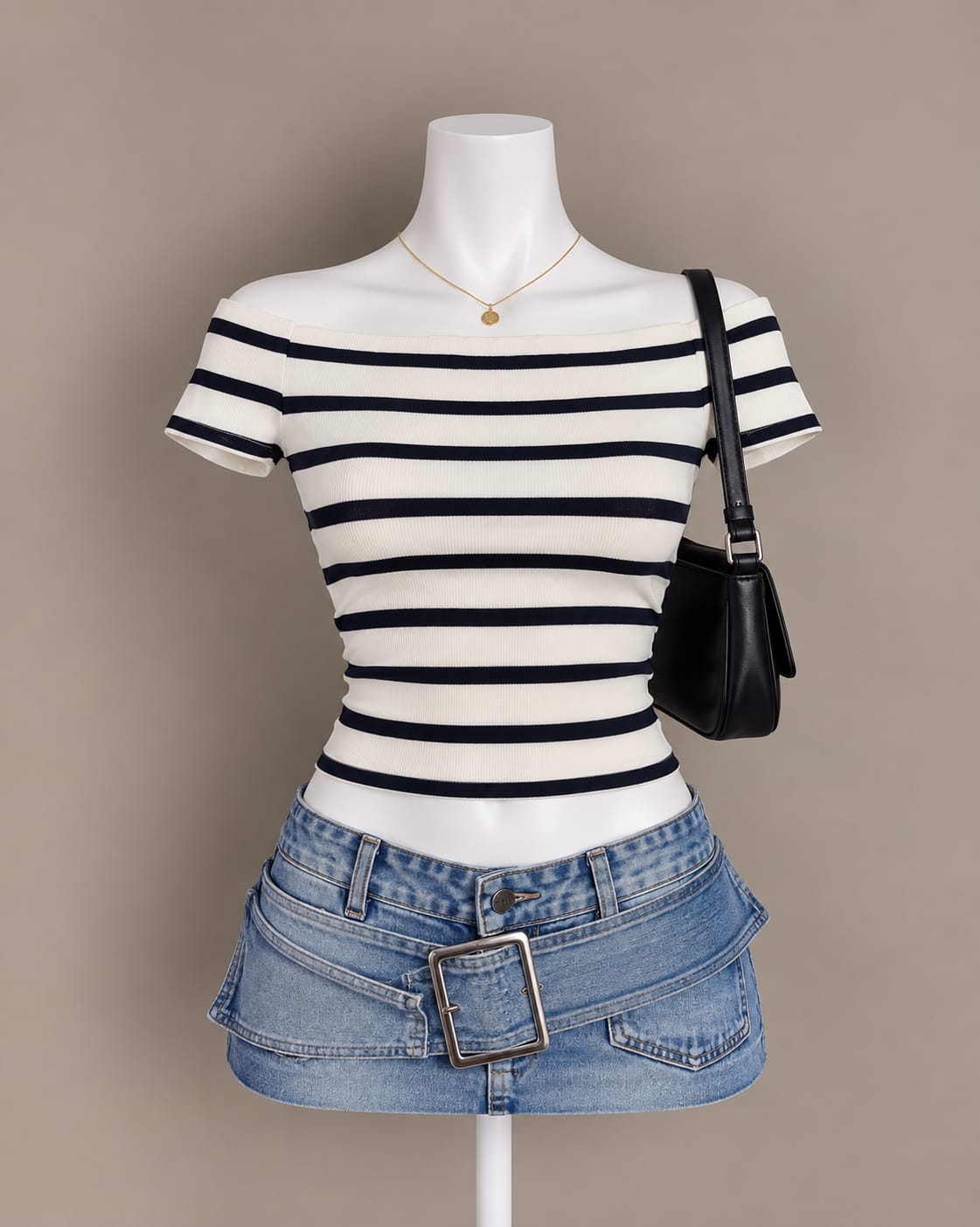 Navy Striped Off Shoulder Top