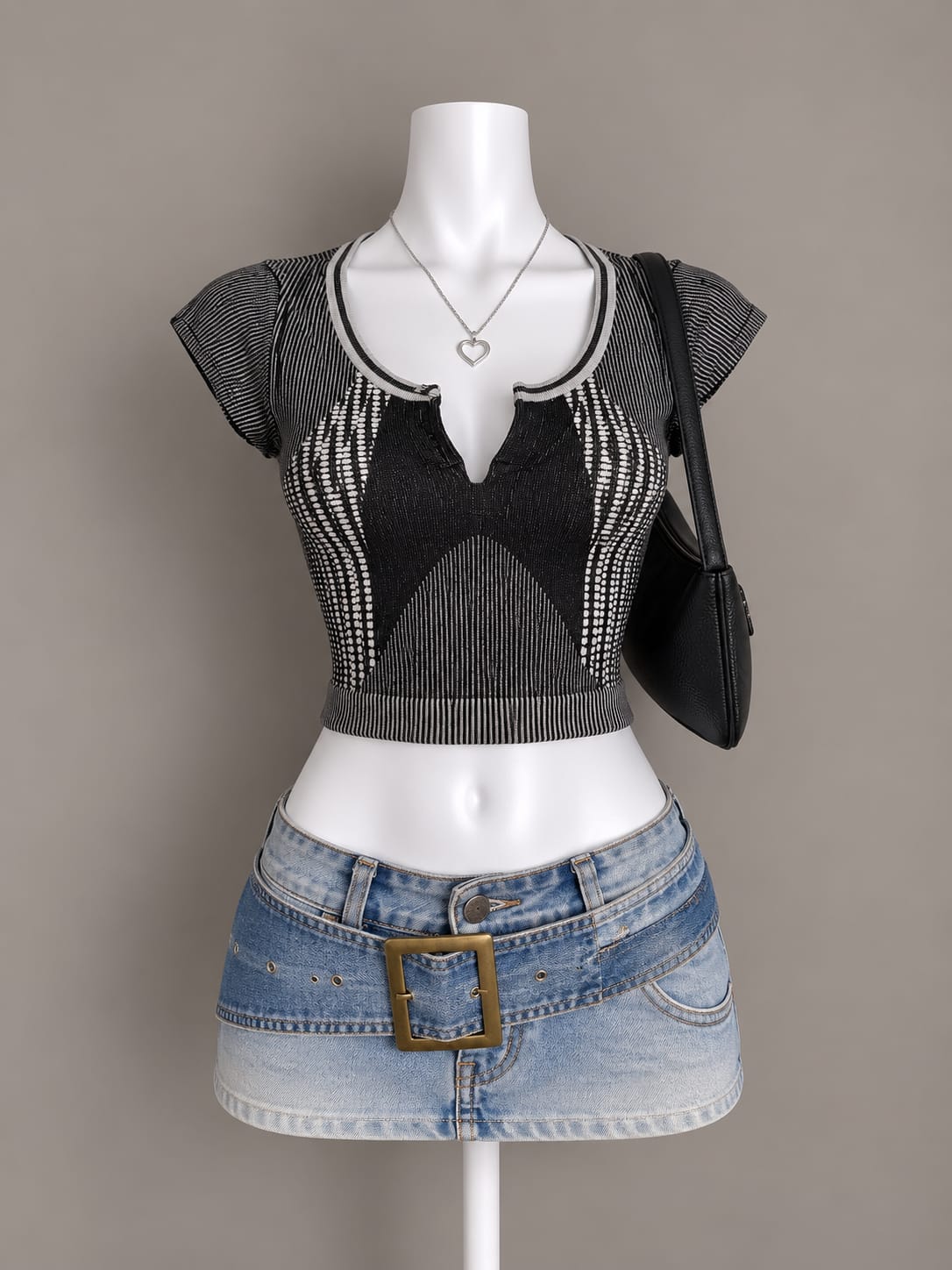 Black Printed Long Sleeve Crop Top
