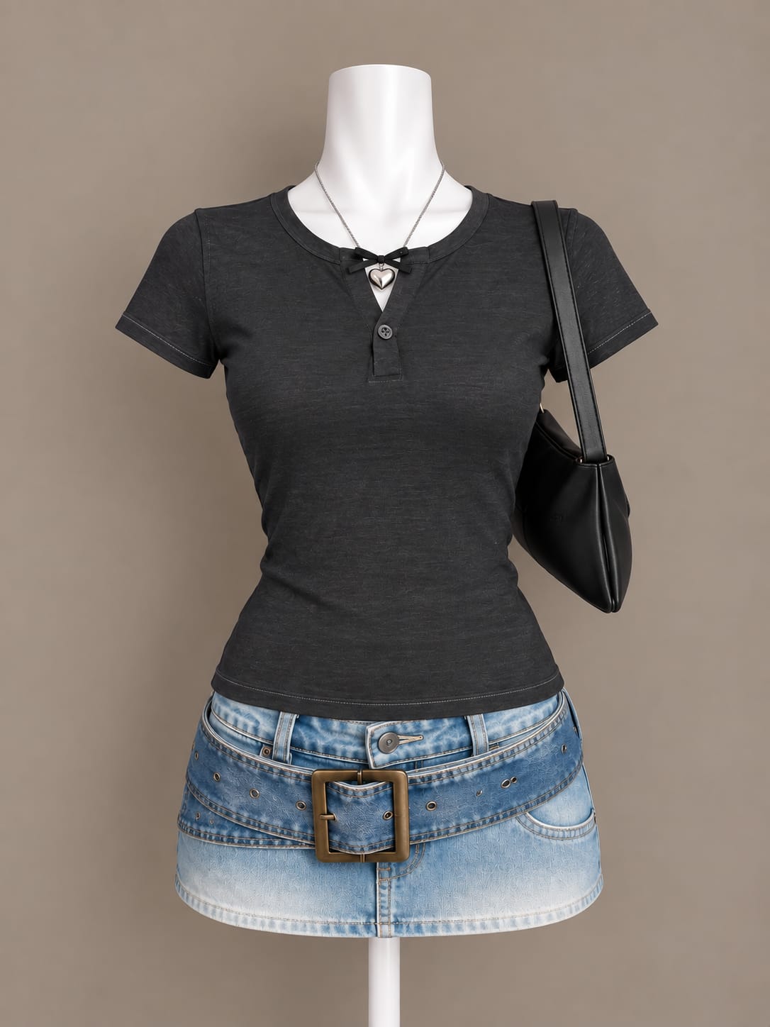 Charcoal Button Henley Top