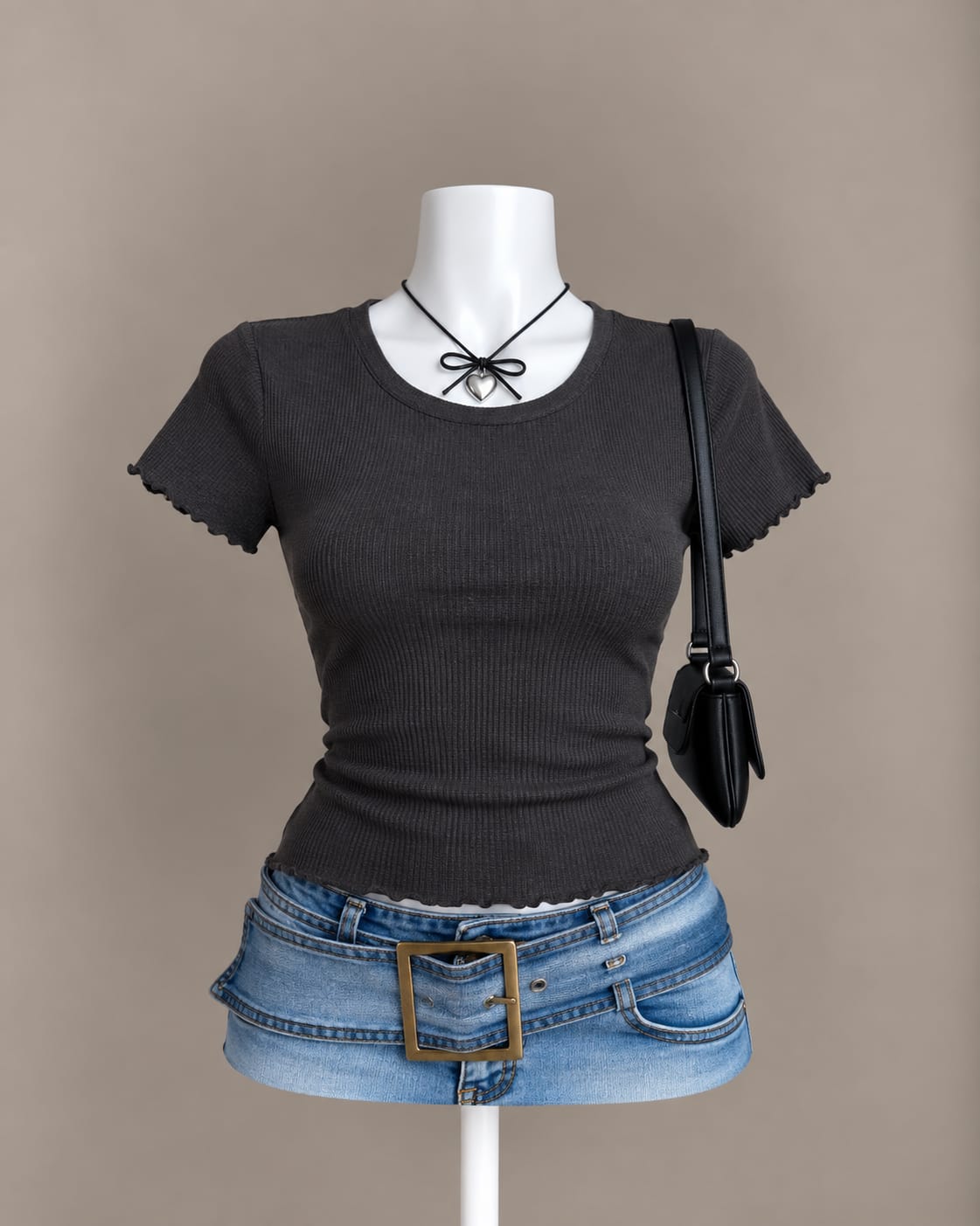 Charcoal Ribbed Short Sleeve Top
