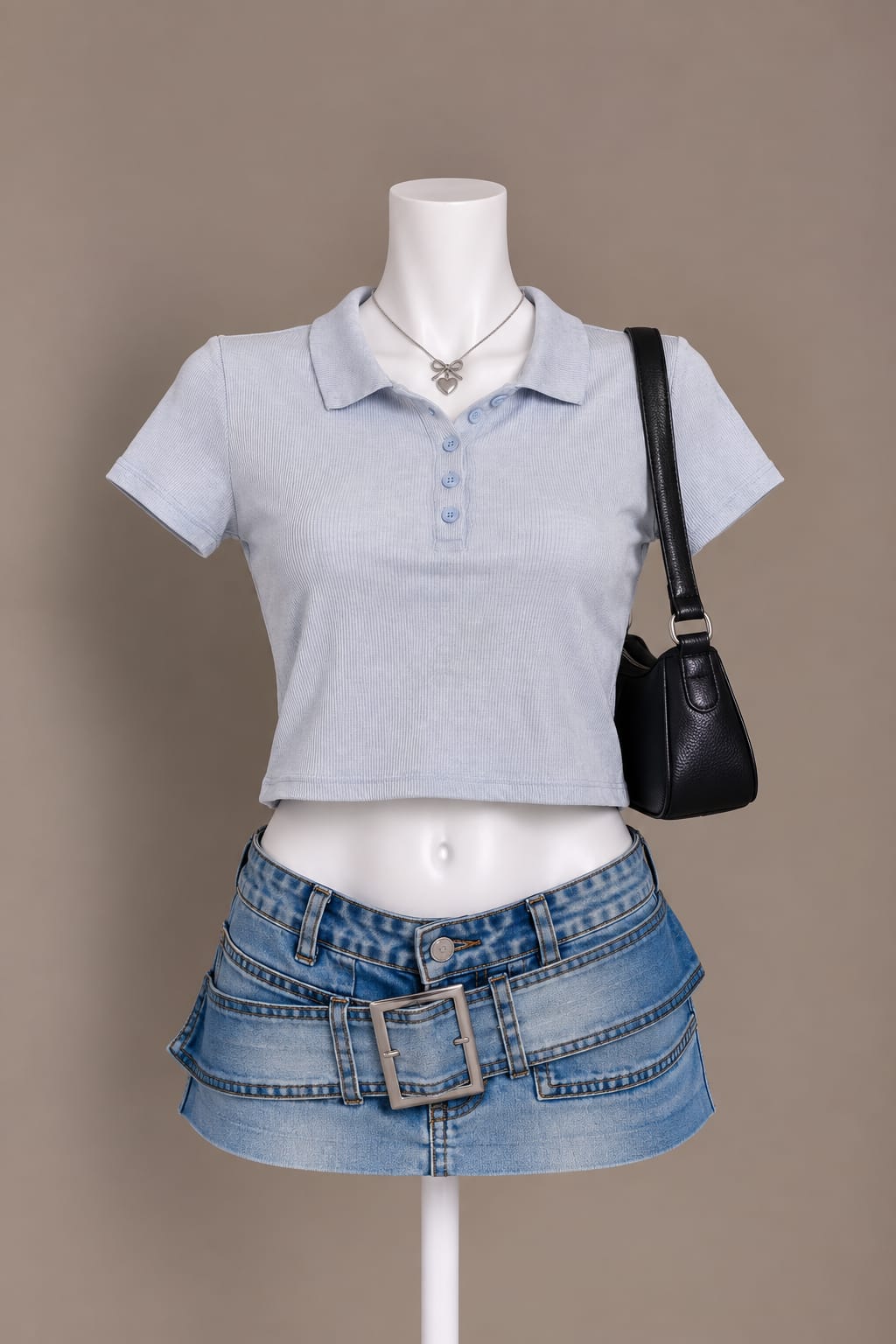 Light Blue Polo Crop Top