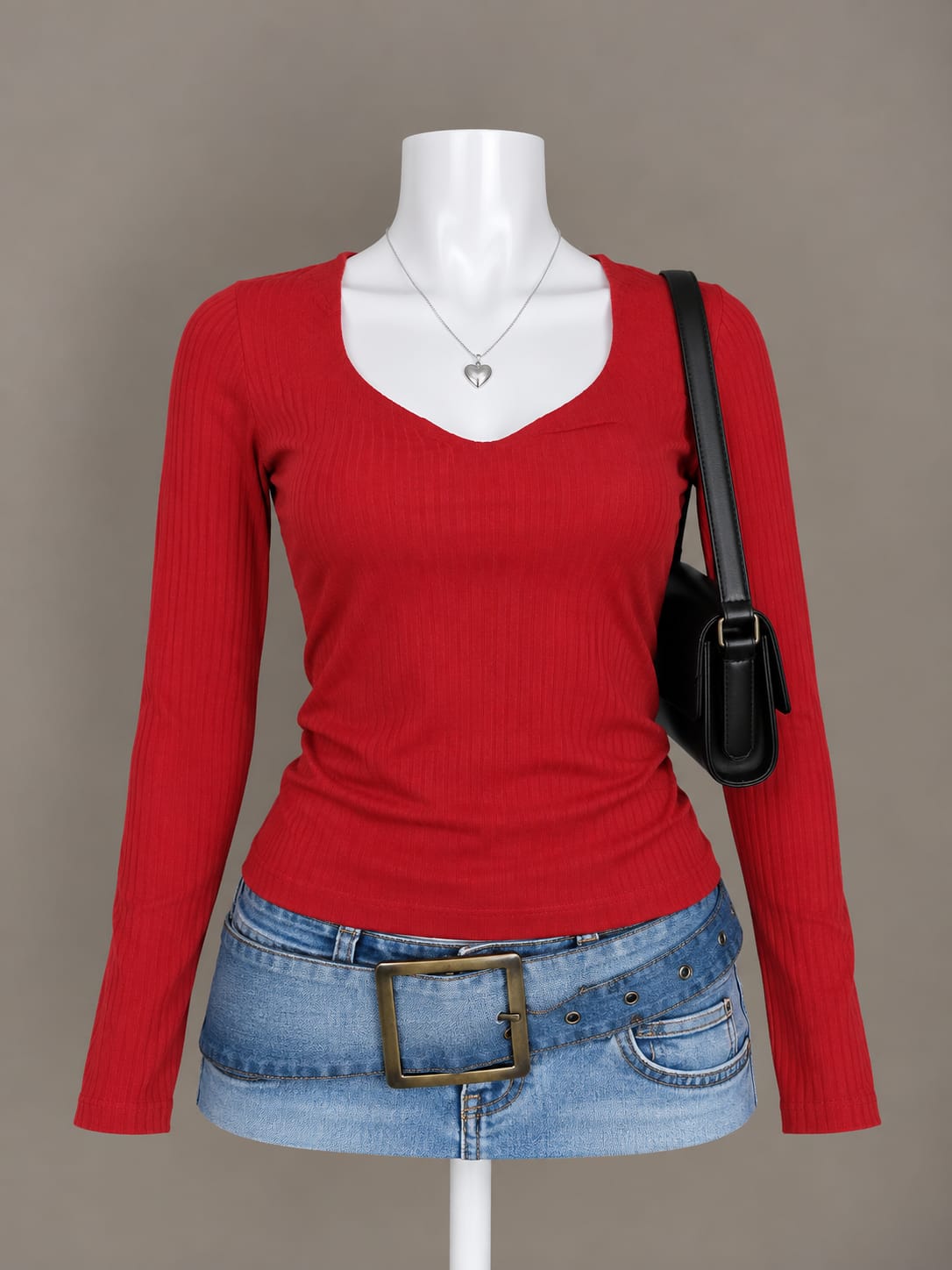 Red Long Sleeve Scoop Neck Top