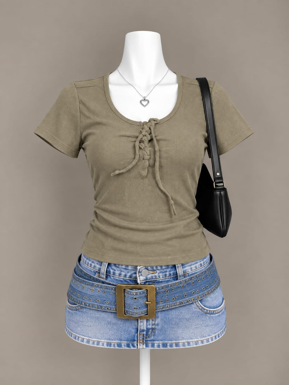 Olive Tie Front Crop Top
