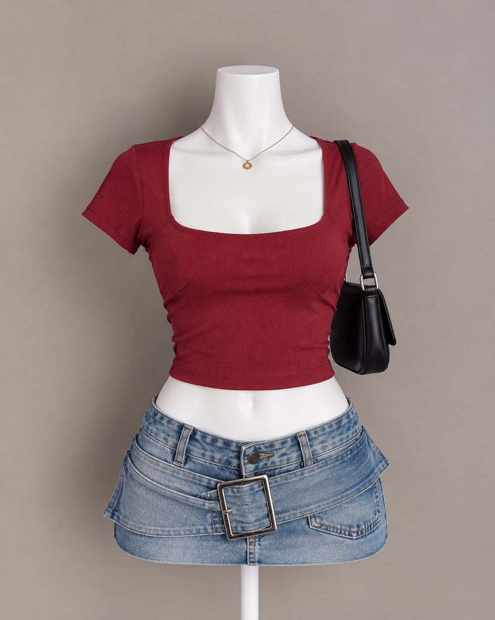 Burgundy Square Neck Crop Top